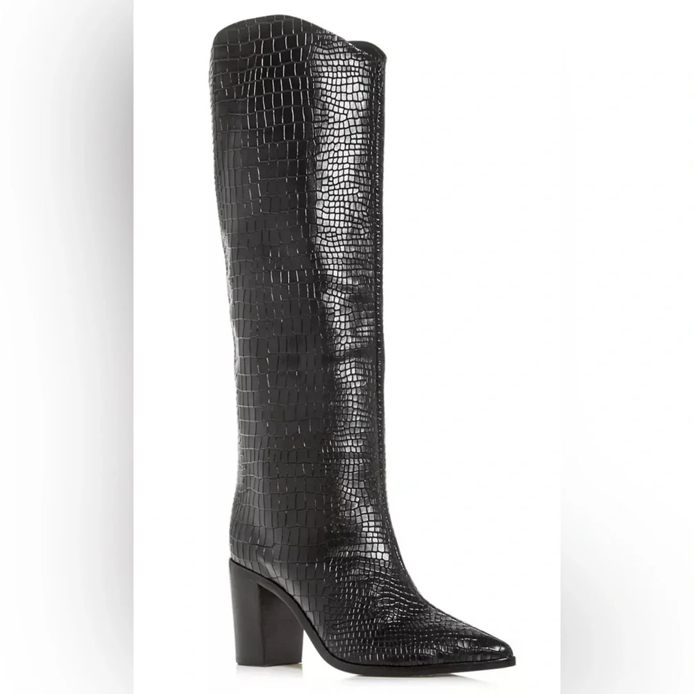 SCHUTZ - Maryana Crocodile Embossed Knee-High Block Boot Size 5 - Picture 1 of 13